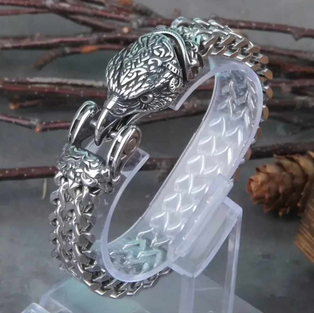 New! MEN'S Claw Link Eagle Head Stainless Steel Bracelet.  9"